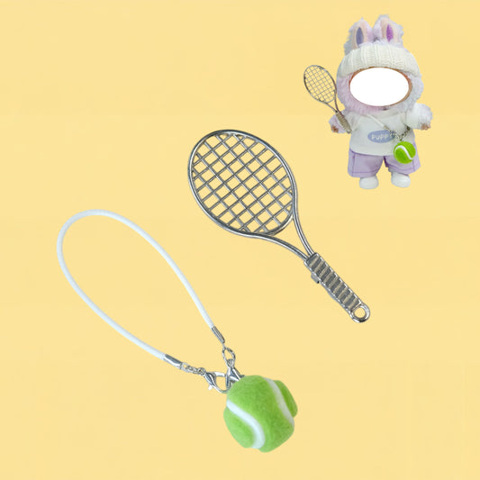 Mini Tennis Training Accessories for 12-17cm Plush Dolls | Removable Sports Equipment Set