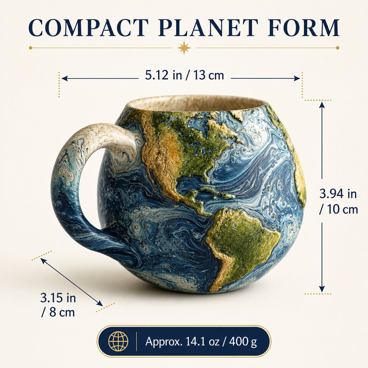 Planet Resin Craft Mug, 3D Celestial Cup with Textured Earth Moon Saturn or Sun Design, 5.1 Inch Space-Themed Decorative Mug, Astronomy Desk Decor and Gift for Space Lovers
