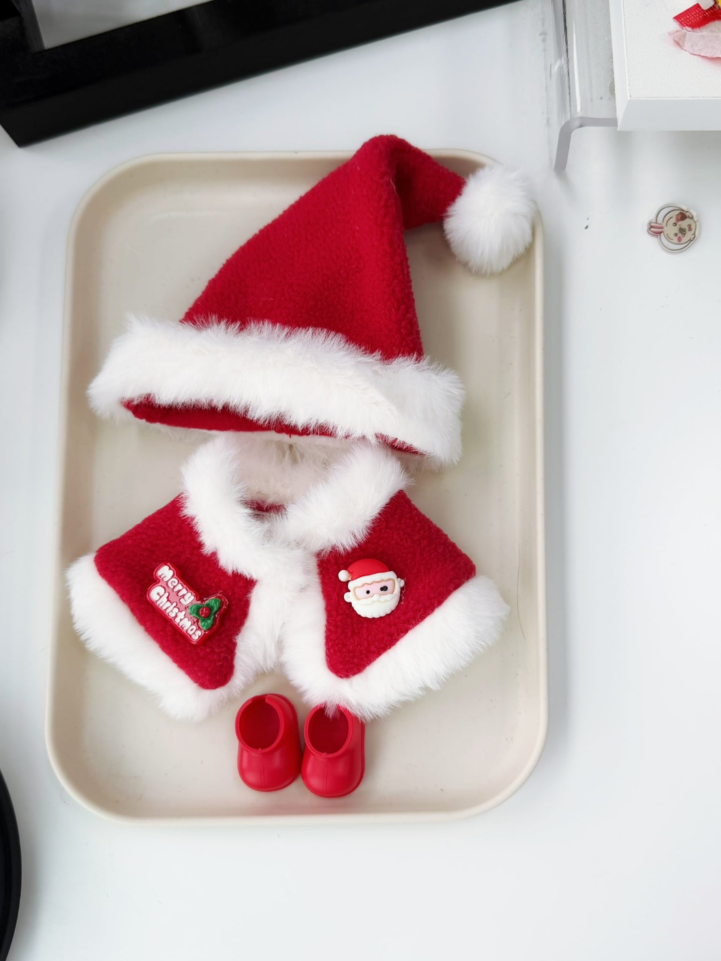 Christmas Clothes for 15-17cm Labubu Doll, Handcrafted 2 Pcs Set Christmas Tree Figures Outfits - Poms Sock and Red Shoes