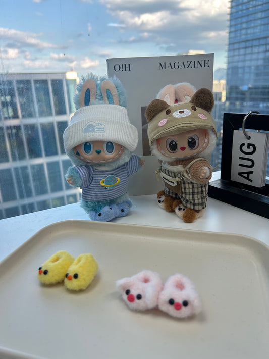 Crochet Animal Shoes for 17cm Doll Cothes Adorable Wearing Set - Handmade Knit Booties Removable Equipment Slip On Shoes, Miniature Action Figure Accessories