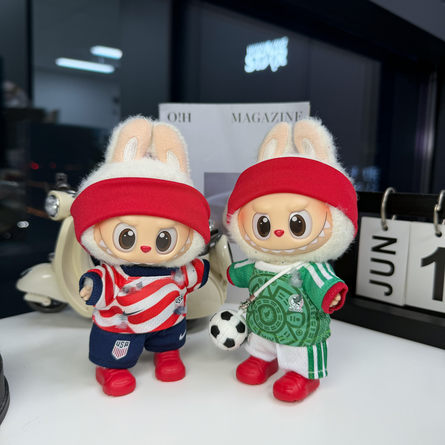 Mexico Soccer Jersey Doll Clothes for 15-17cm Labubu Dolls,5 pcs Set Mini Football Uniform for 6 inch doll