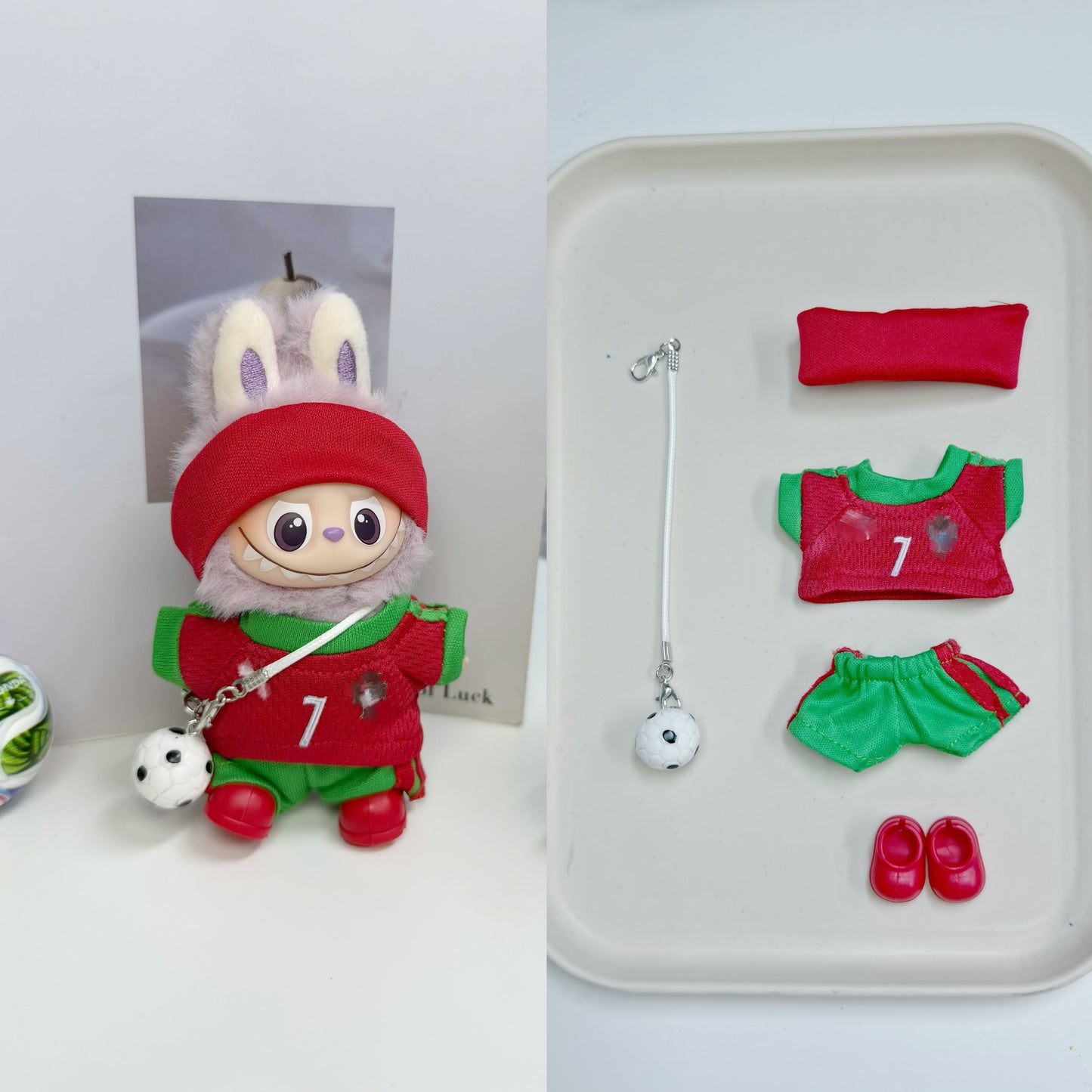 Global Soccer Jersey Doll Clothes for 10-12cm Labubu Dolls,5 pcs Set Mini Football Uniform for 4 inch doll