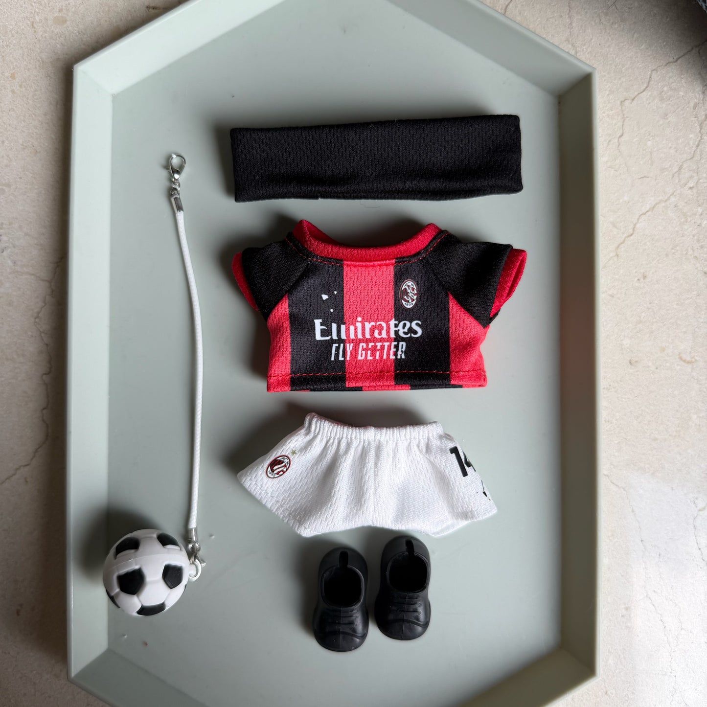 AC Milan-Style Mini Soccer Jersey Set for 15-17cm Plush Dolls | 5-Piece Football Uniform