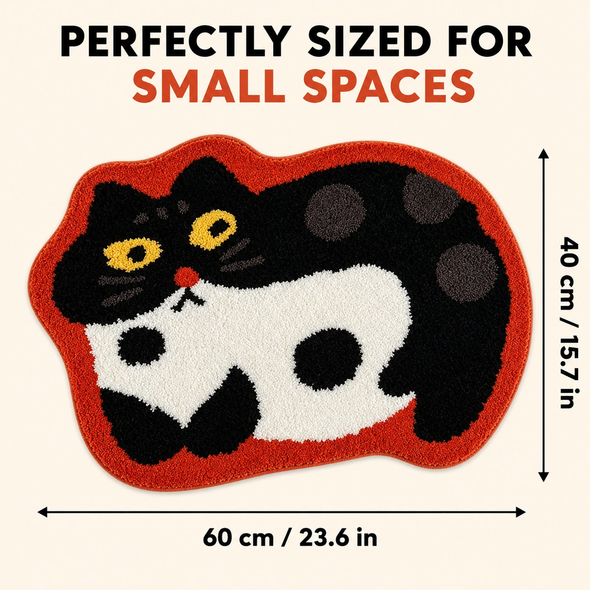 Cute Cat Black Rug, 23.6 × 15.7 Inch Green Tufted Animal Floor Mat with TPR Non-Slip Backing, Soft Decorative Accent Rug for Bathroom, Bedroom, Entryway, Bedside and Vanity