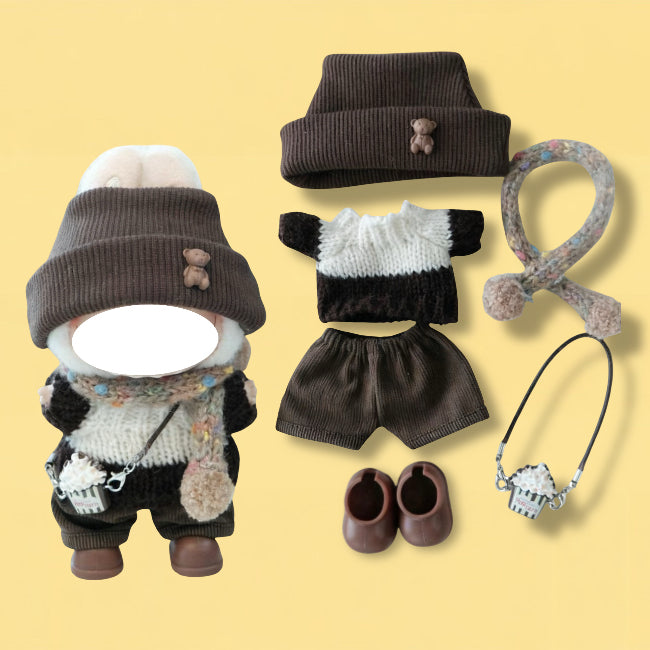 Winter Knit Cap Clothes for 15-17cm Labubu Doll, 6 Pcs Doll's Street Wear Outfits
