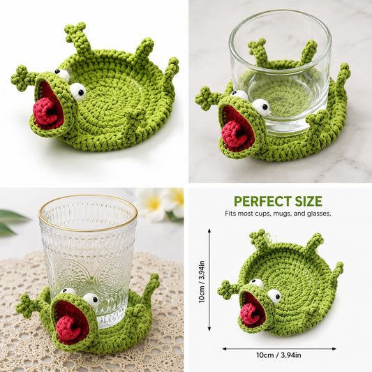 Handmade Crochet Coaster, Funny Animal Drink Coasters for Coffee Cup, Cute Yarn Woven Desk Decor, Unique Home Office Table Accessories Gift