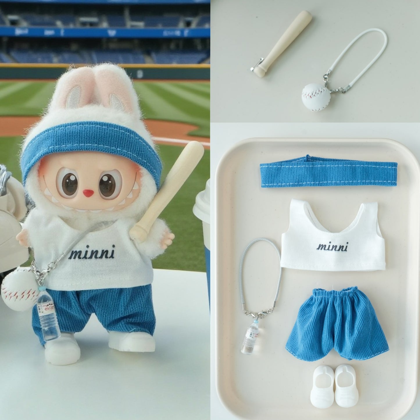 Casual Baseball Clothes for 15-17cm Labubu Doll, 7 Pcs Doll's Sports Wear Outfits Gym Clothes