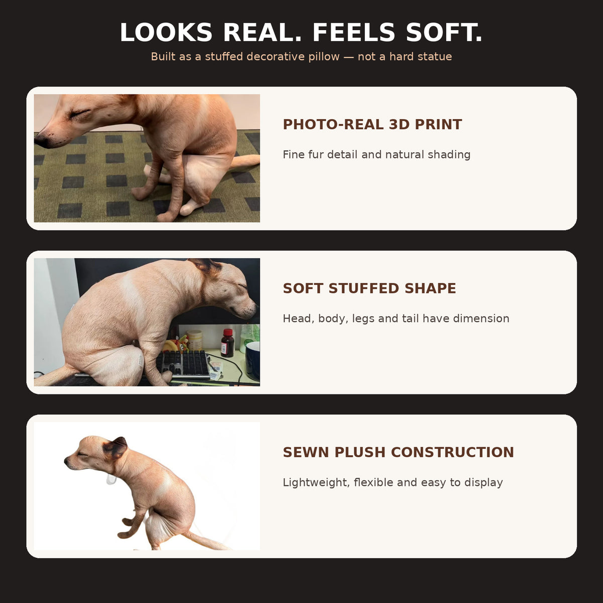 3D Realistic Dog Pooping Pillow, Funny Squatting Dog Plush Decor, Novelty Animal-Shaped Stuffed Cushion