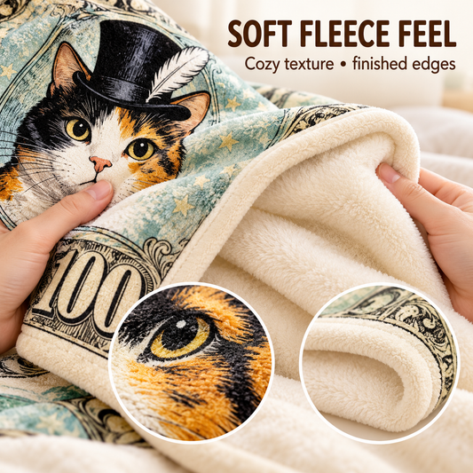 Cat and Dog Money Print Fleece Blanket, Novelty Pet Banknote Throw with 20+ Artwork Choices, Soft Cozy Blanket for Sofa, Bed and Travel