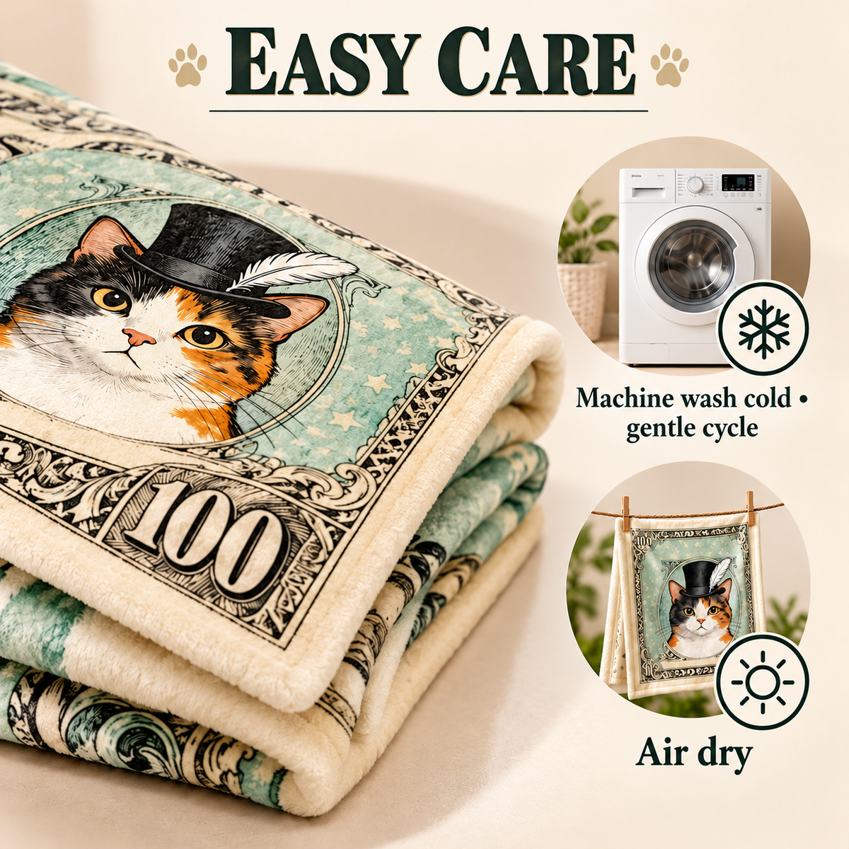 Cat and Dog Money Print Fleece Blanket, Novelty Pet Banknote Throw with 20+ Artwork Choices, Soft Cozy Blanket for Sofa, Bed and Travel