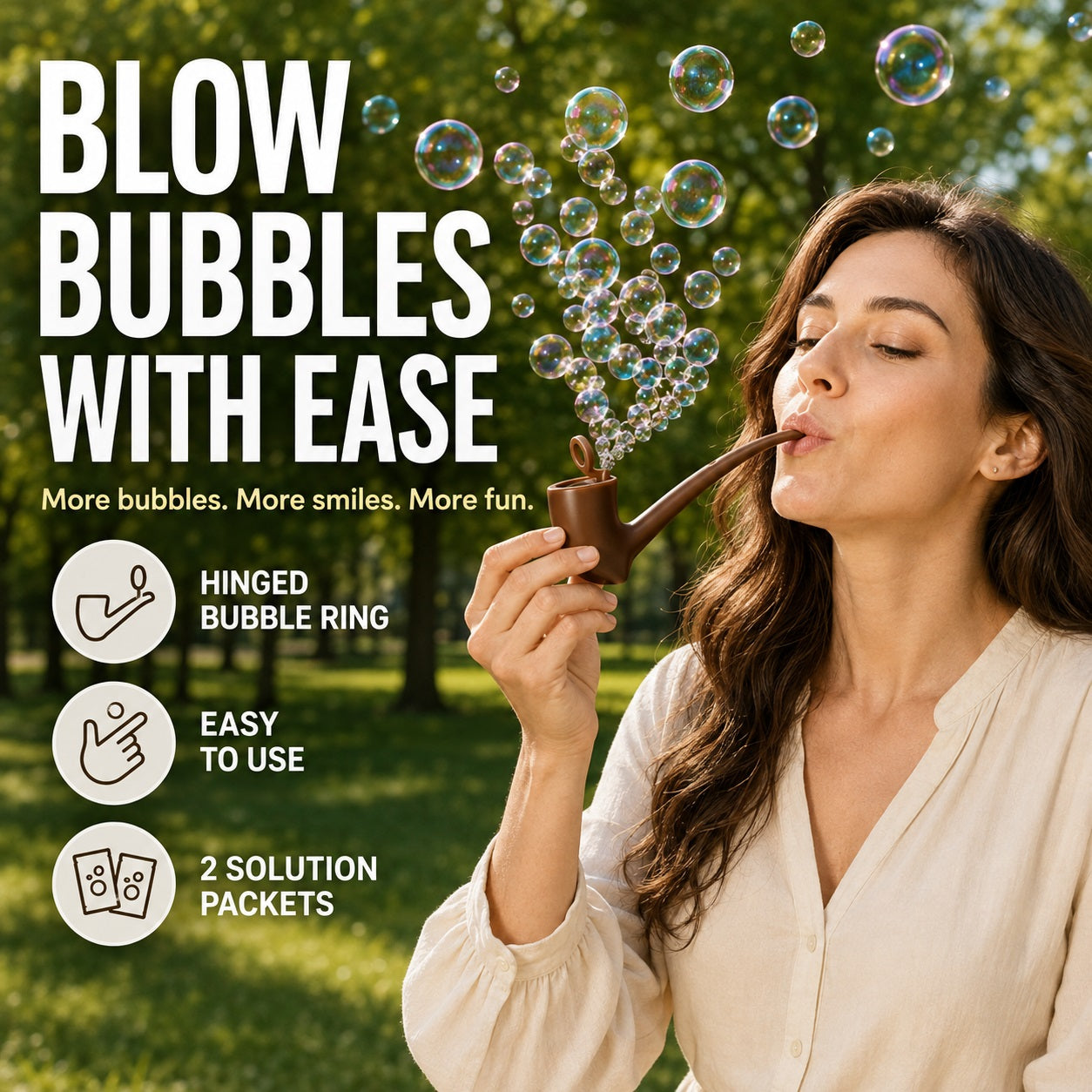 Pipe-Shaped Bubble Blower with 2 Bubble Solution Packets, Reusable Flip-Ring Bubble Maker, Novelty Stress Relief Desk Gadget and Gag Gift for Parties, White Elephant, 5.9 Inch