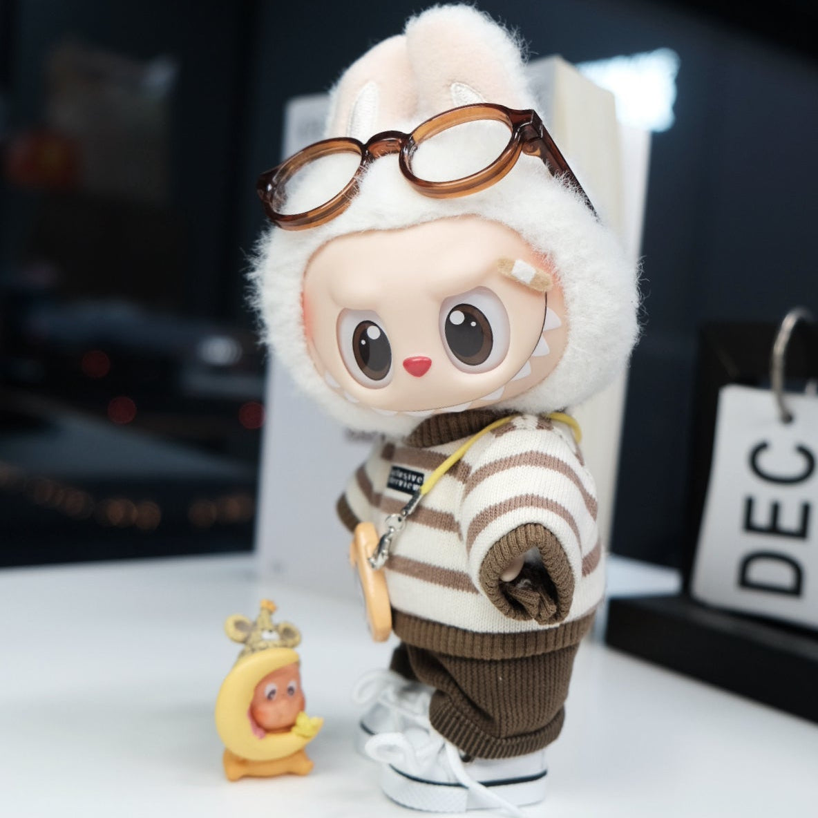 Brown Trendsetter Fashion Style Clothes for 15-17cm Labubu Doll, 6 Pcs Doll's Street Wear Outfits