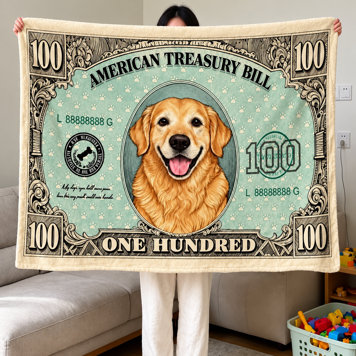 Cat and Dog Money Print Fleece Blanket, Novelty Pet Banknote Throw with 20+ Artwork Choices, Soft Cozy Blanket for Sofa, Bed and Travel