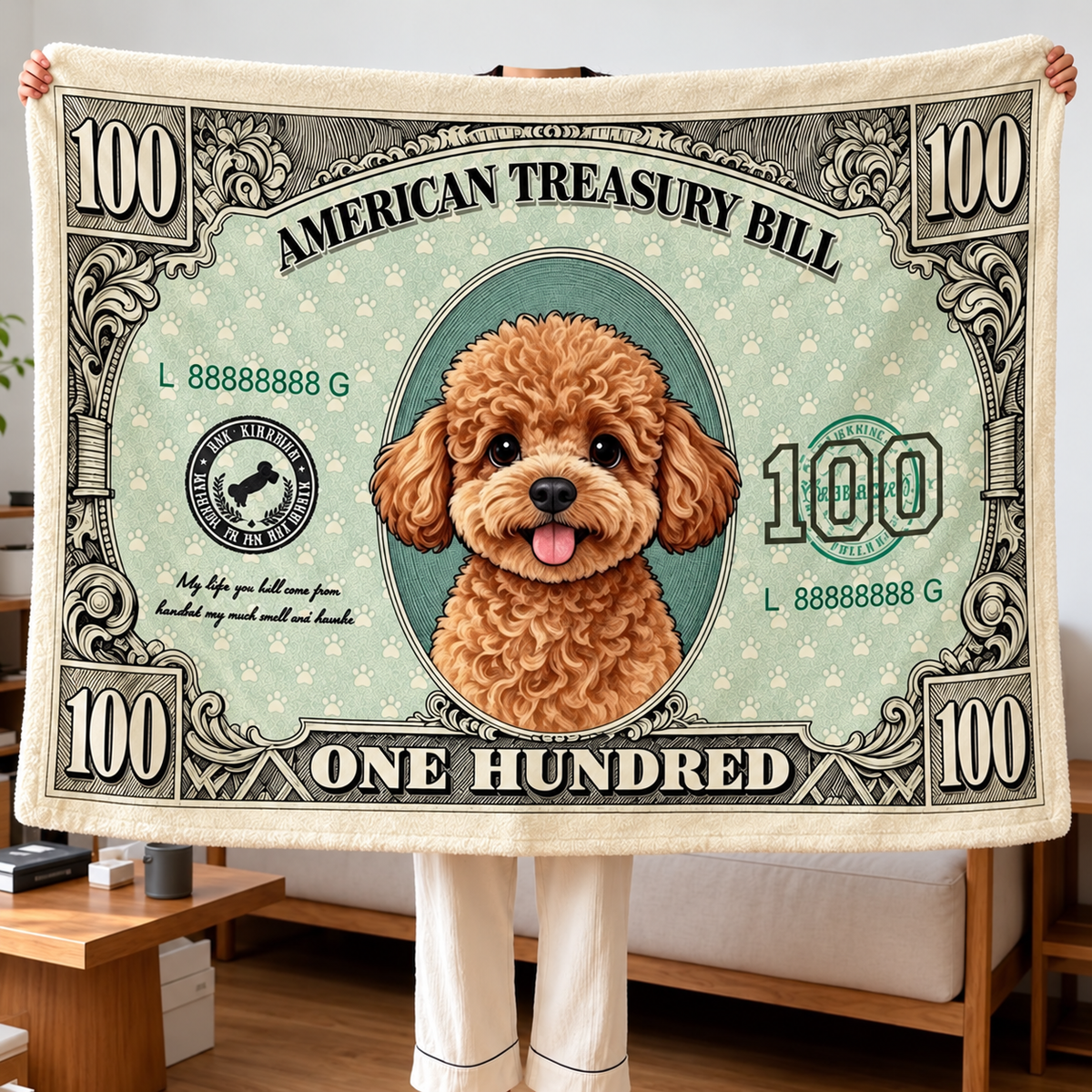 Cat and Dog Money Print Fleece Blanket, Novelty Pet Banknote Throw with 20+ Artwork Choices, Soft Cozy Blanket for Sofa, Bed and Travel