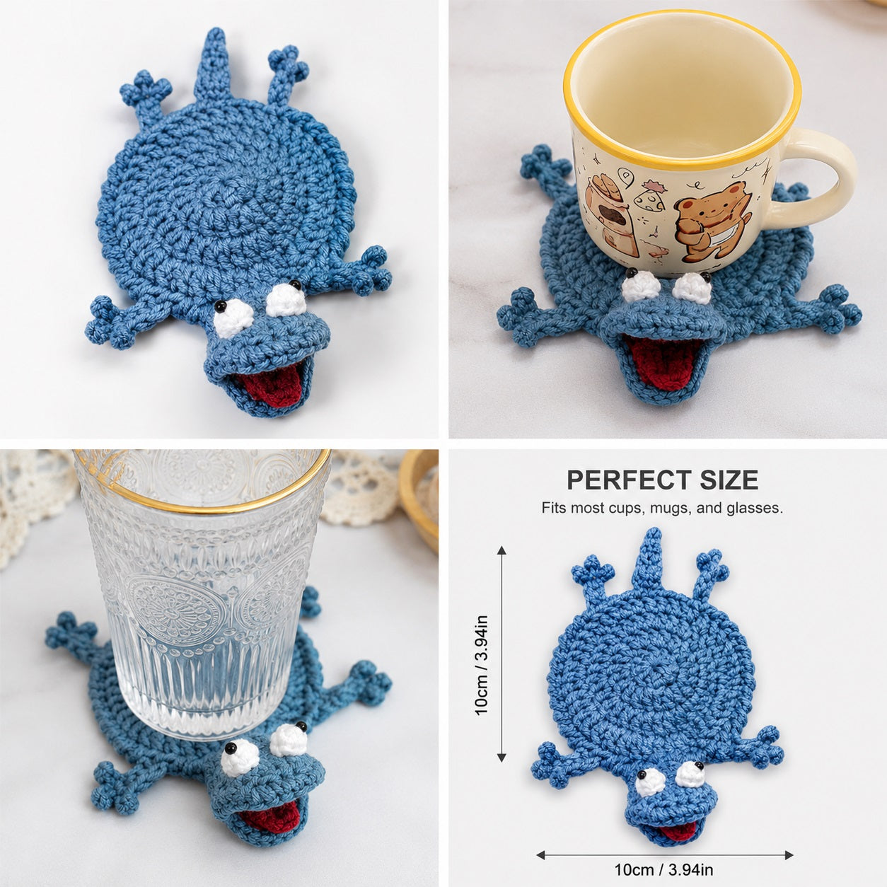 Handmade Crochet Coaster, Funny Animal Drink Coasters for Coffee Cup, Cute Yarn Woven Desk Decor, Unique Home Office Table Accessories Gift