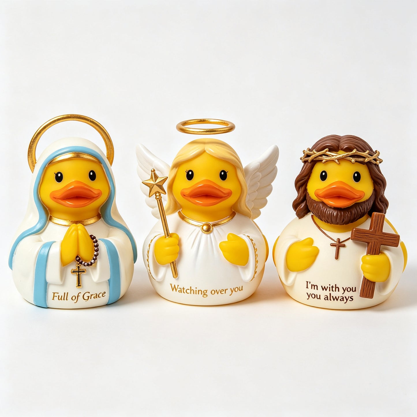 Guardian Angel Rubber Duck Figurine, 3.5" Religious Resin Statue with "Watching Over You", Cute Christian Home Decor for Nightstand Desk, Baptism Birthday Gift