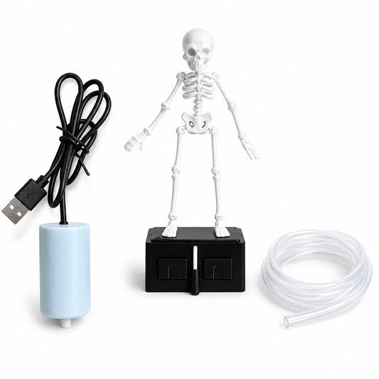 Dancing Skeleton Aquarium Ornament with USB Air Pump, 3D Printed Articulated Fish Tank Bubbler, Air-Powered Moving Skeleton Decor with Airline Tubing, Approx. 5.5 Inch