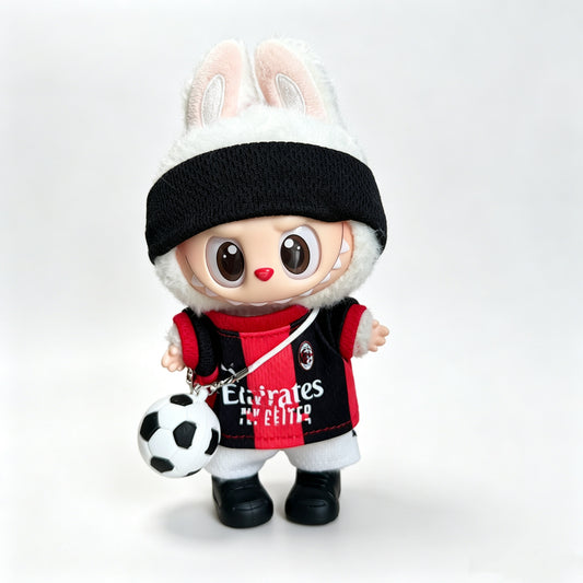 AC Milan-Style Mini Soccer Jersey Set for 15-17cm Plush Dolls | 5-Piece Football Uniform