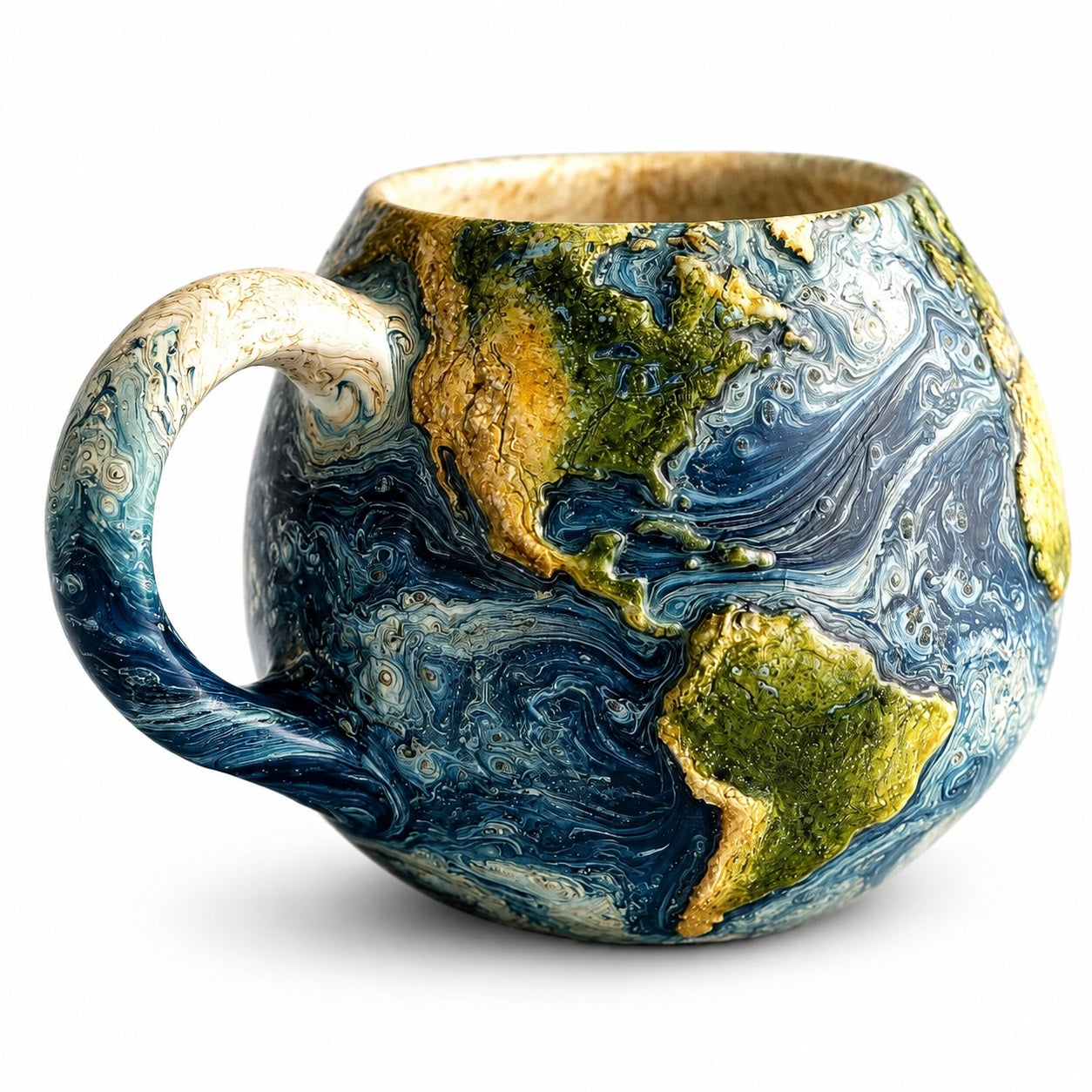 Planet Resin Craft Mug, 3D Celestial Cup with Textured Earth Moon Saturn or Sun Design, 5.1 Inch Space-Themed Decorative Mug, Astronomy Desk Decor and Gift for Space Lovers