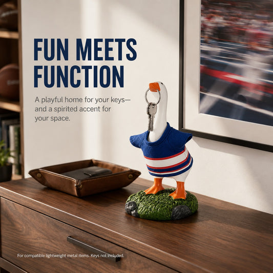 Magnetic Beak Goose Statue with Sports Jersey, 6.7 Inch Desk Goose Key Holder Sculpture on Decorative Base, Soccer Hockey Basketball Fan Decor, Funny Office Home Gift
