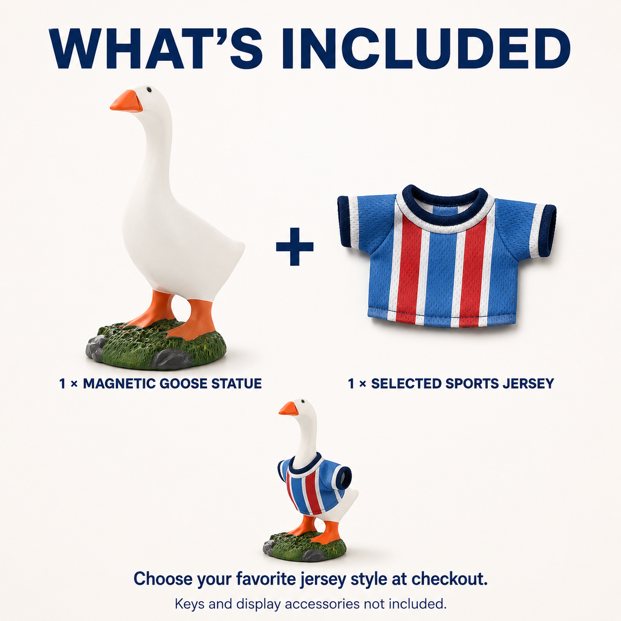 Magnetic Beak Goose Statue with Sports Jersey, 6.7 Inch Desk Goose Key Holder Sculpture on Decorative Base, Soccer Hockey Basketball Fan Decor, Funny Office Home Gift