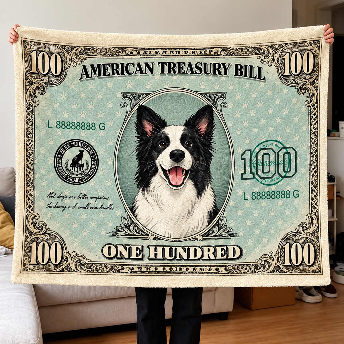 Cat and Dog Money Print Fleece Blanket, Novelty Pet Banknote Throw with 20+ Artwork Choices, Soft Cozy Blanket for Sofa, Bed and Travel
