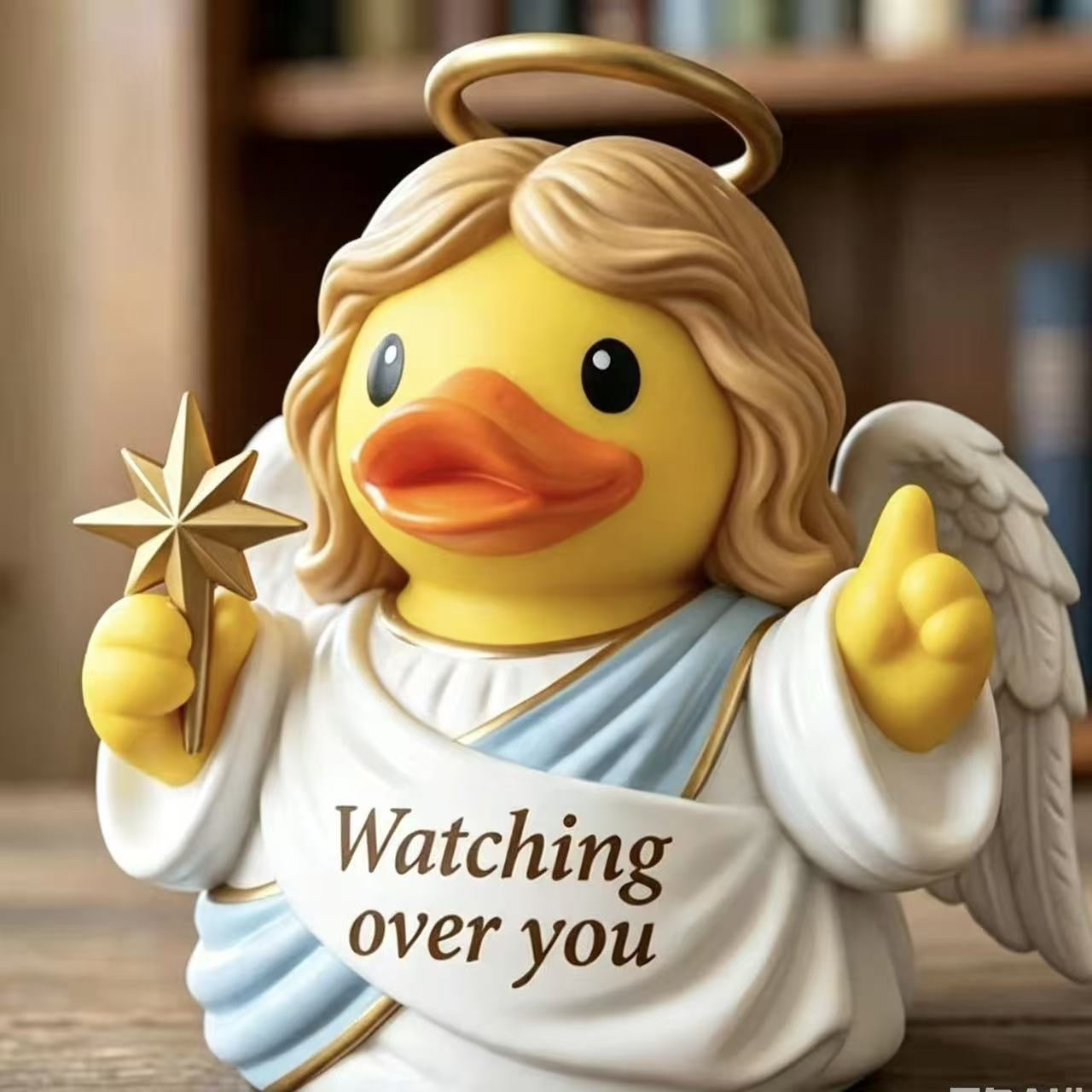 Guardian Angel Rubber Duck Figurine, 3.5" Religious Resin Statue with "Watching Over You", Cute Christian Home Decor for Nightstand Desk, Baptism Birthday Gift