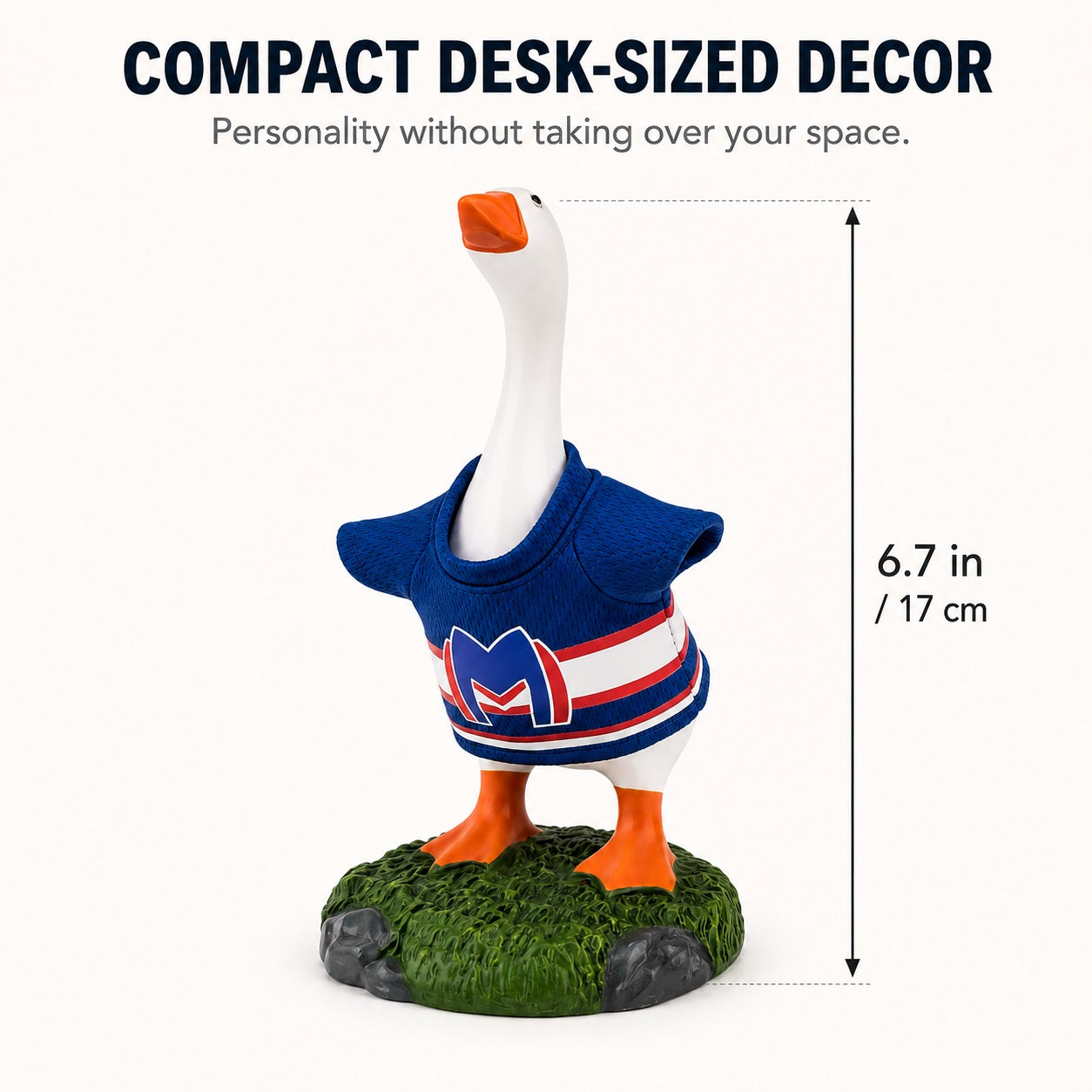 Magnetic Beak Goose Statue with Sports Jersey, 6.7 Inch Desk Goose Key Holder Sculpture on Decorative Base, Soccer Hockey Basketball Fan Decor, Funny Office Home Gift