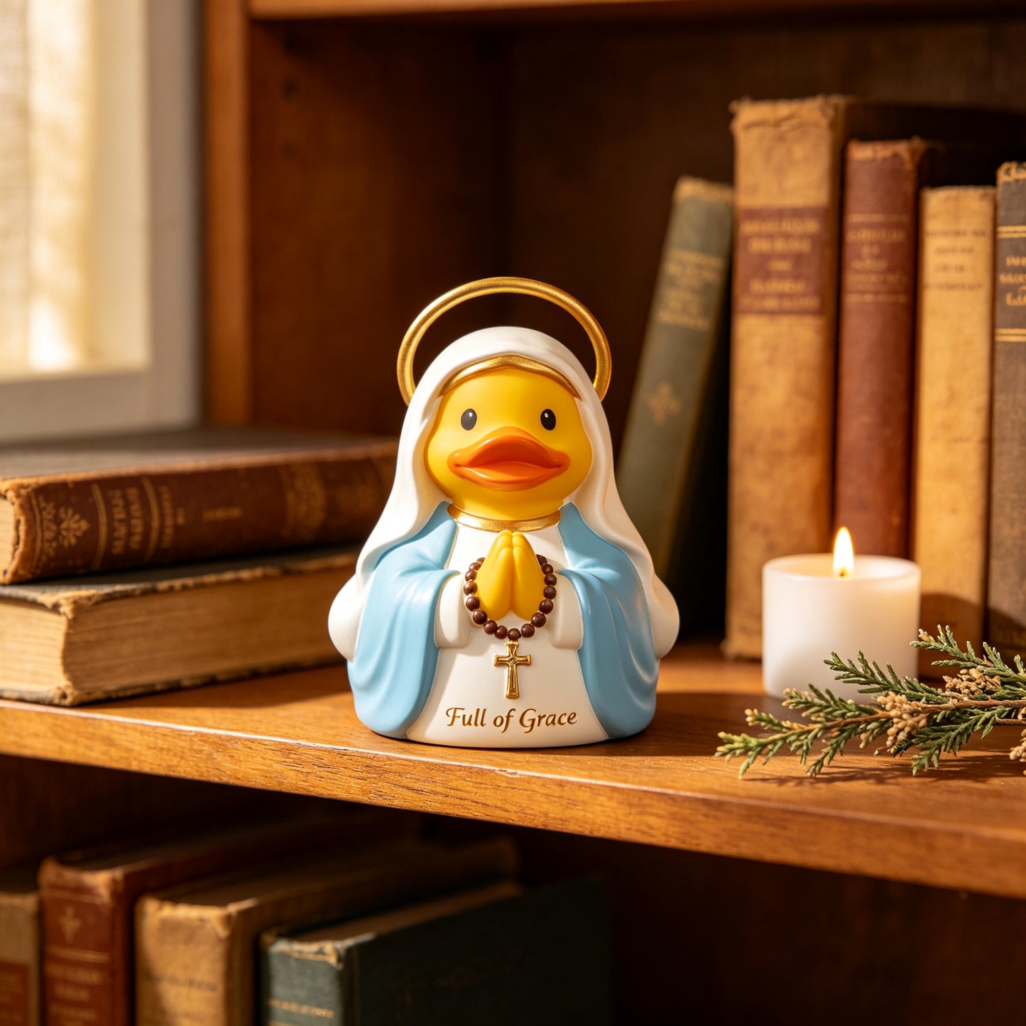 Guardian Angel Rubber Duck Figurine, 3.5" Religious Resin Statue with "Watching Over You", Cute Christian Home Decor for Nightstand Desk, Baptism Birthday Gift