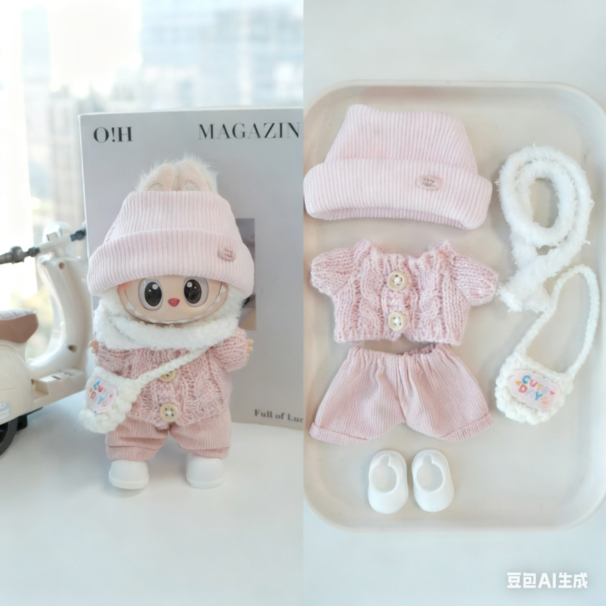 Winter Knit Cap & Sweater Set for 15–17cm collectible dolls, product view 11