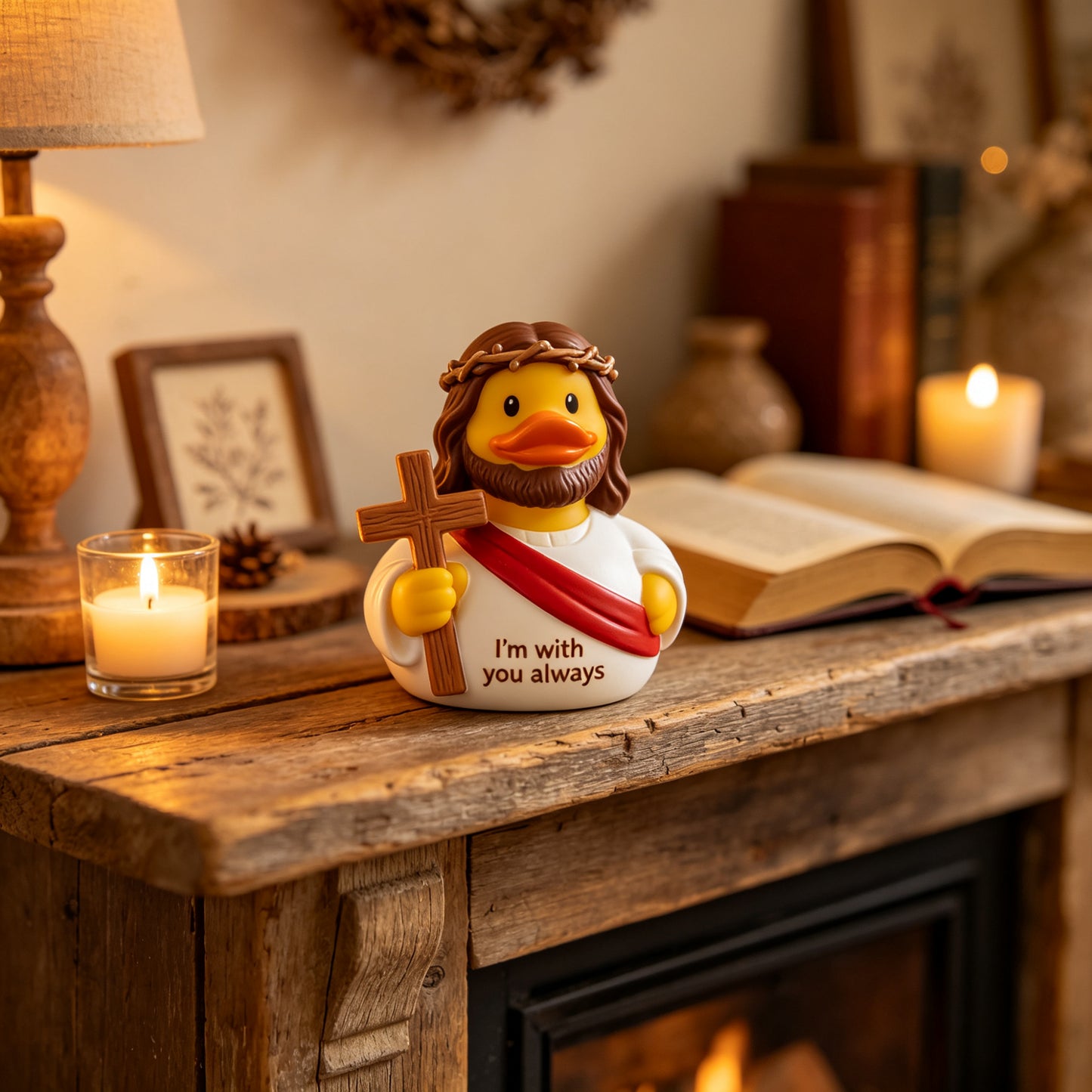 Guardian Angel Rubber Duck Figurine, 3.5" Religious Resin Statue with "Watching Over You", Cute Christian Home Decor for Nightstand Desk, Baptism Birthday Gift