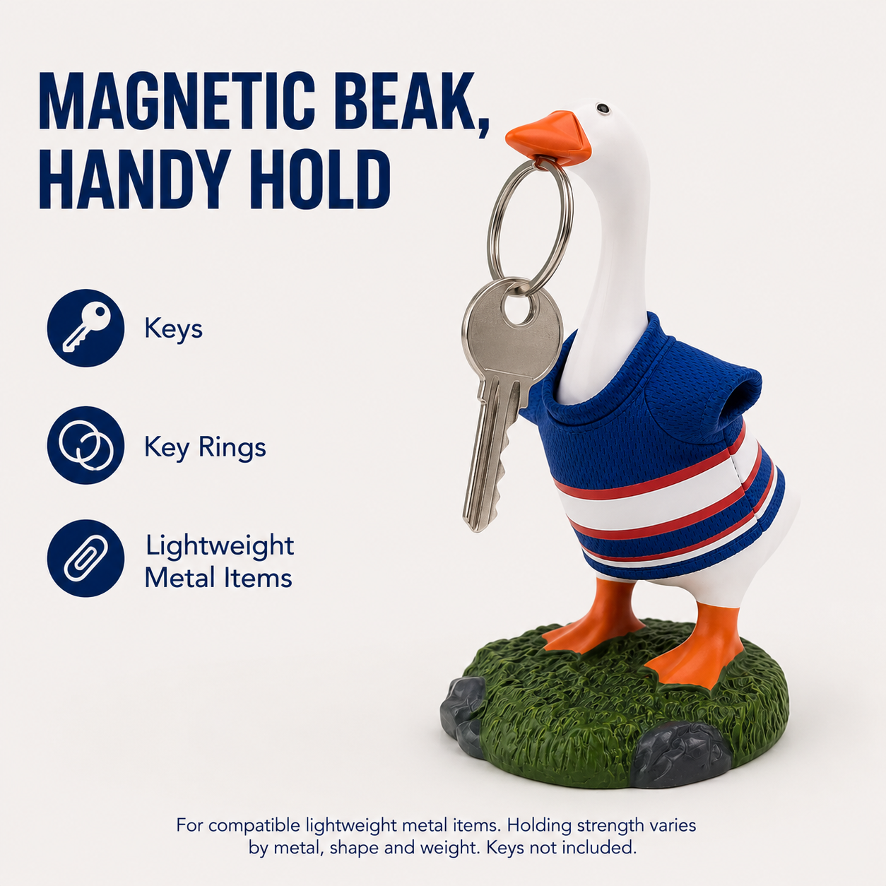 Magnetic Beak Goose Statue with Sports Jersey, 6.7 Inch Desk Goose Key Holder Sculpture on Decorative Base, Soccer Hockey Basketball Fan Decor, Funny Office Home Gift