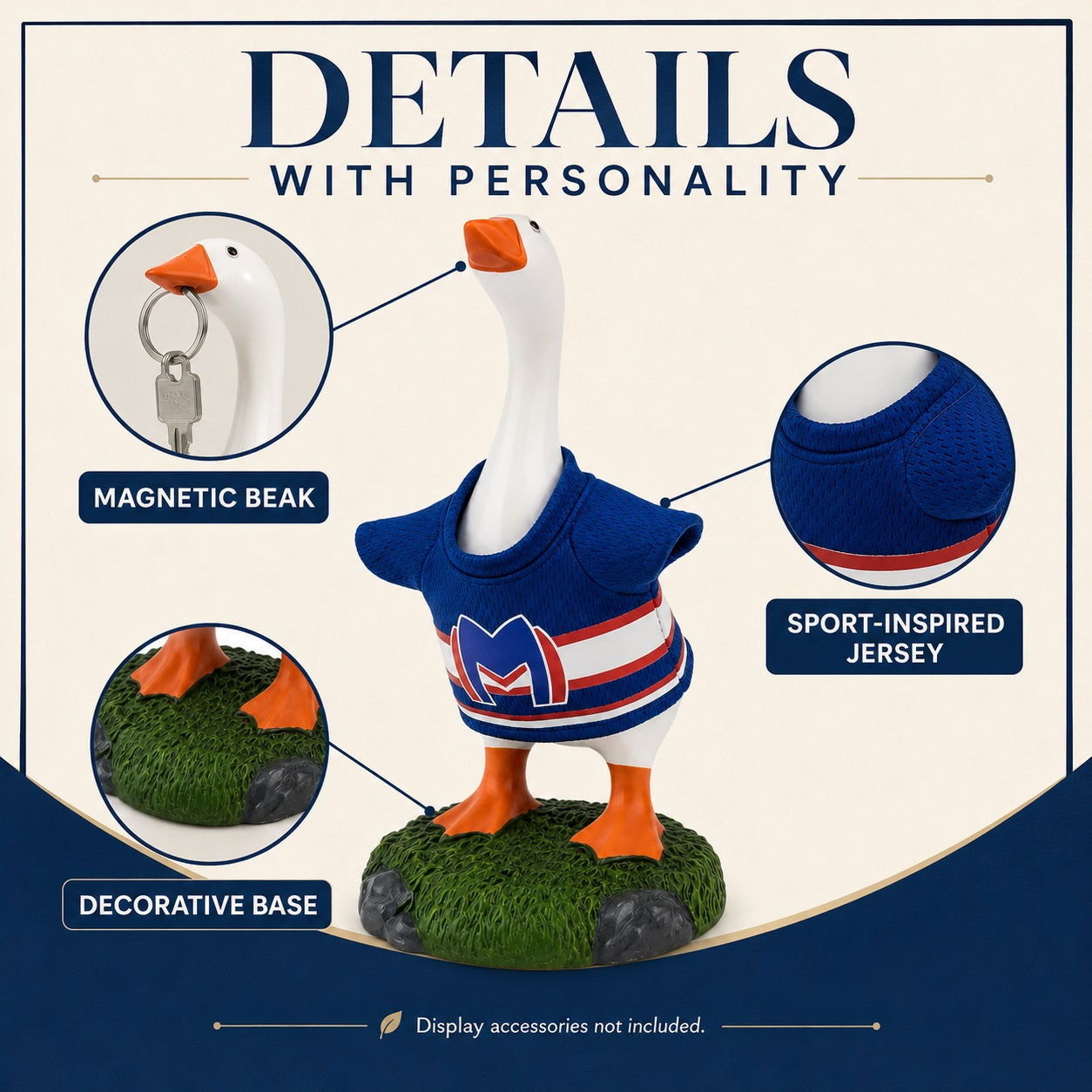 Magnetic Beak Goose Statue with Sports Jersey, 6.7 Inch Desk Goose Key Holder Sculpture on Decorative Base, Soccer Hockey Basketball Fan Decor, Funny Office Home Gift
