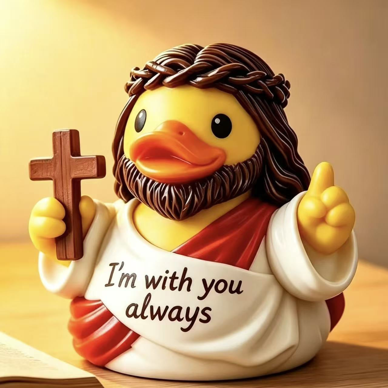 Guardian Angel Rubber Duck Figurine, 3.5" Religious Resin Statue with "Watching Over You", Cute Christian Home Decor for Nightstand Desk, Baptism Birthday Gift