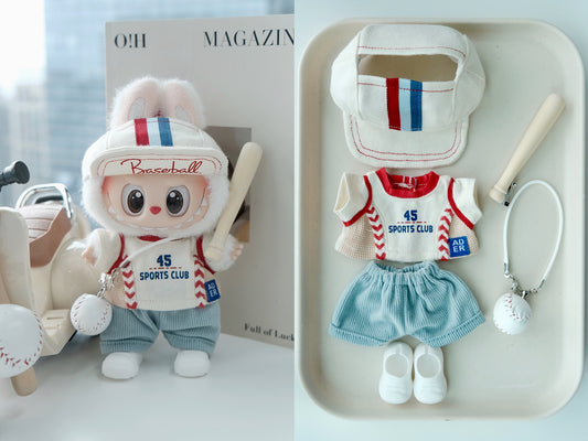 Professional Baseball Clothes for 15-17cm Labubu Doll, 6 Pcs Doll's Sports Wear Outfits Gym Clothes