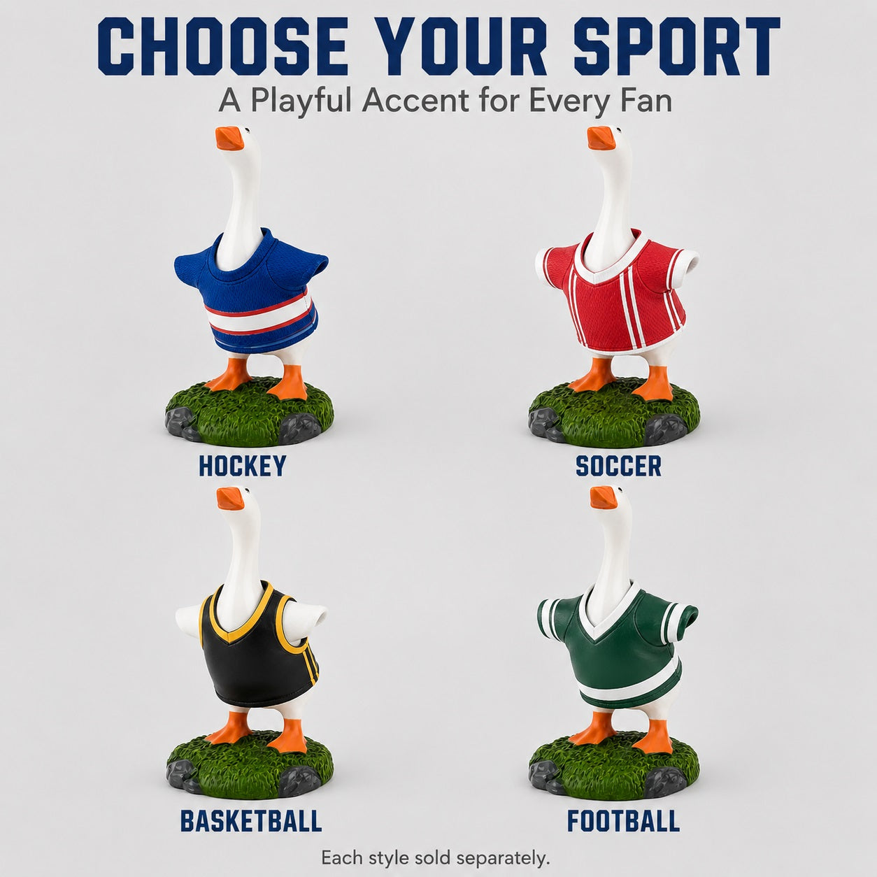 Magnetic Beak Goose Statue with Sports Jersey, 6.7 Inch Desk Goose Key Holder Sculpture on Decorative Base, Soccer Hockey Basketball Fan Decor, Funny Office Home Gift
