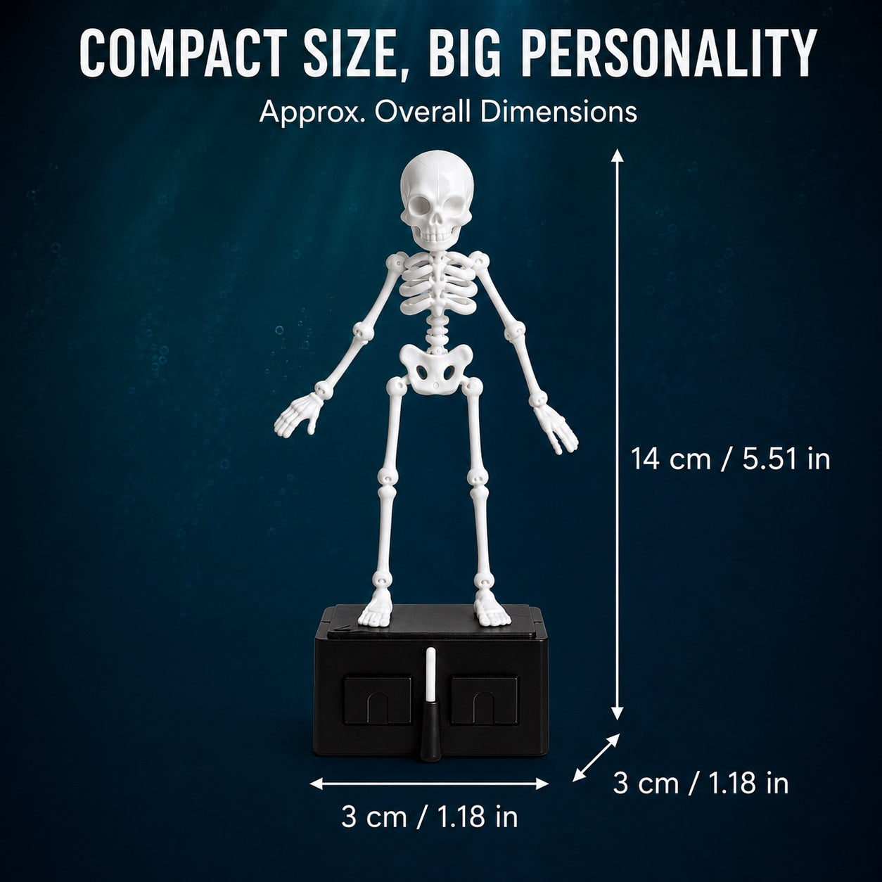 Dancing Skeleton Aquarium Ornament with USB Air Pump, 3D Printed Articulated Fish Tank Bubbler, Air-Powered Moving Skeleton Decor with Airline Tubing, Approx. 5.5 Inch