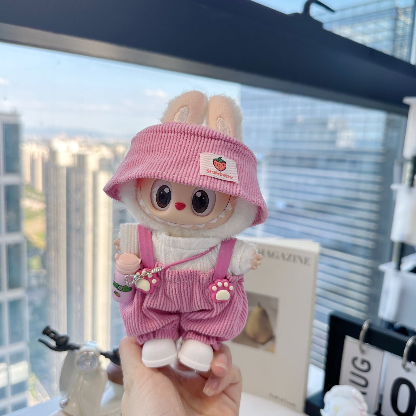 Pink Cream Clothes for 15-17cm Labubu Doll, 4 Pcs Doll's Street Wear Outfits