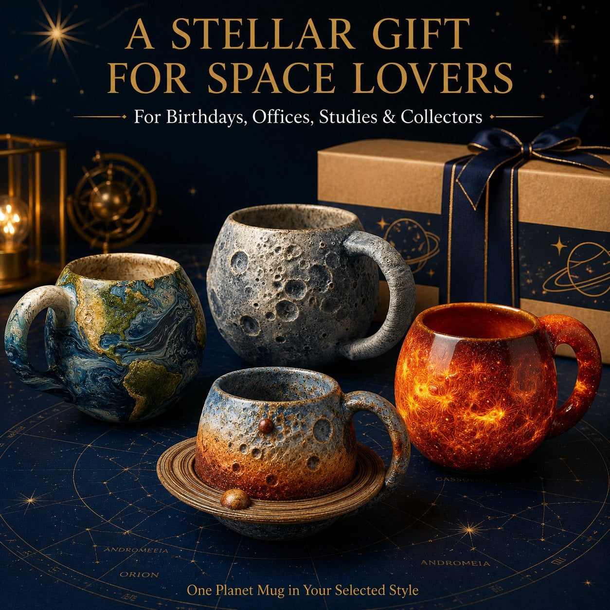 Planet Resin Craft Mug, 3D Celestial Cup with Textured Earth Moon Saturn or Sun Design, 5.1 Inch Space-Themed Decorative Mug, Astronomy Desk Decor and Gift for Space Lovers