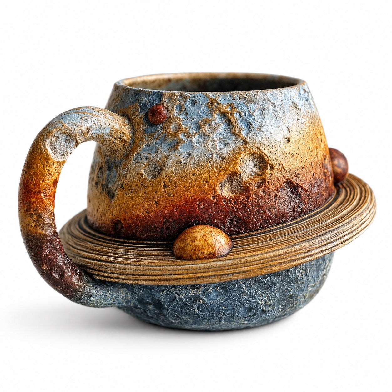 Planet Resin Craft Mug, 3D Celestial Cup with Textured Earth Moon Saturn or Sun Design, 5.1 Inch Space-Themed Decorative Mug, Astronomy Desk Decor and Gift for Space Lovers