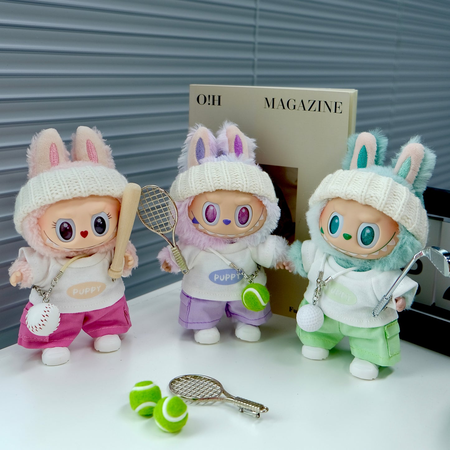 Tennis Clothes for 15-17cm Labubu Doll, 6 Pcs Doll's Sports Wear Outfits Gym Clothes