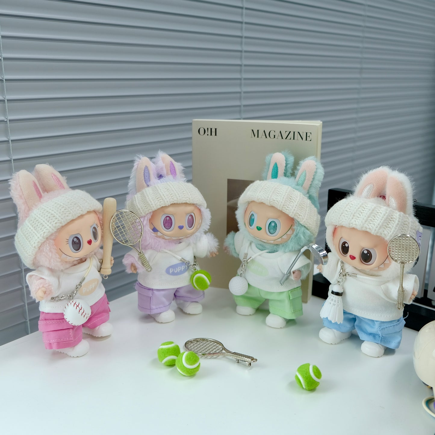 Tennis Clothes for 15-17cm Labubu Doll, 6 Pcs Doll's Sports Wear Outfits Gym Clothes