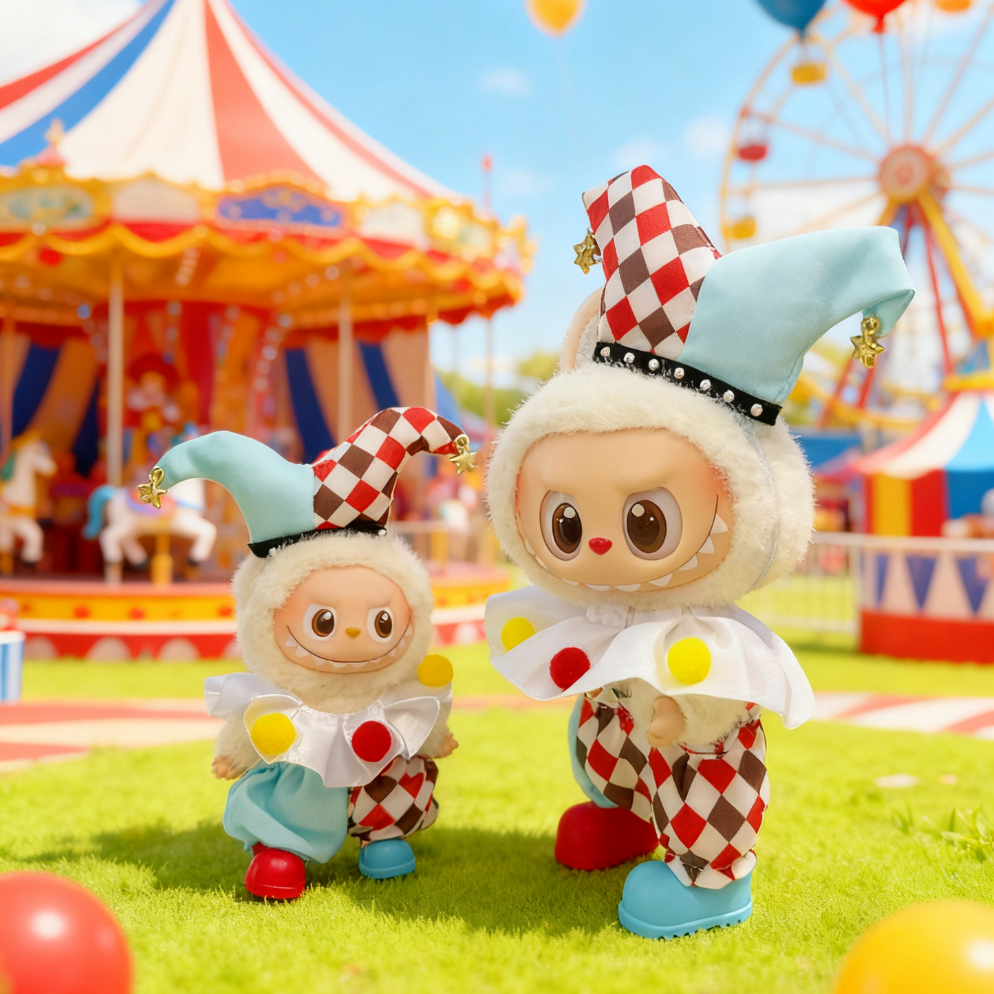 Halloween Clown Clothes for 15-17cm Labubu Doll, 4 Pcs Doll's Halloween Cosplay Wear Outfits