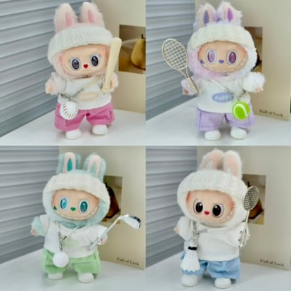 Badminton Clothes for 15-17cm Labubu Doll, 6 Pcs Doll's Sports Wear Outfits Gym Clothes
