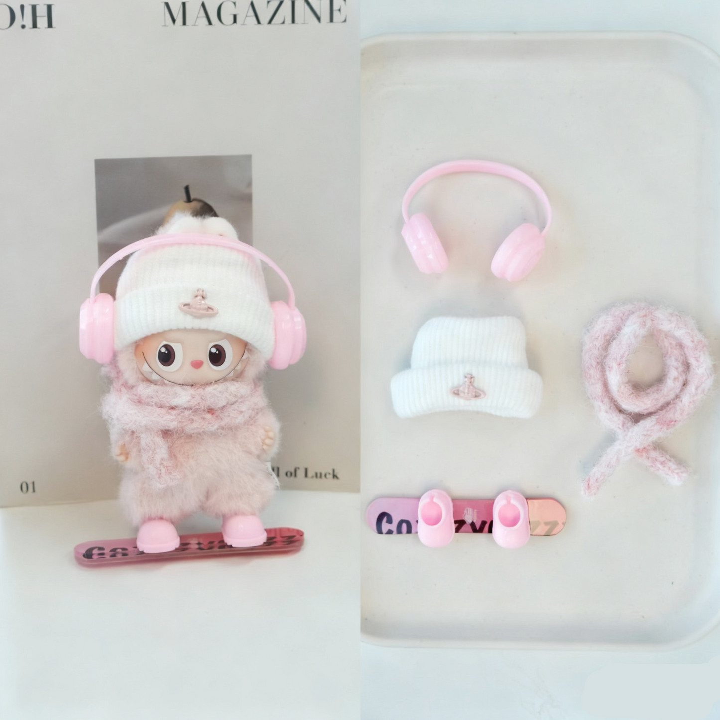 Ski Snowboarding Clothes for 10-12cm Labubu Doll, 4 Pcs Doll's Sports Luxury Outfits Clothes