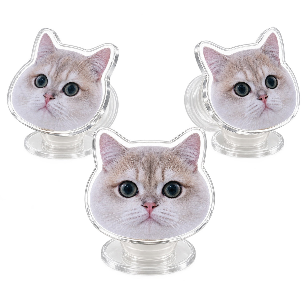 Personalized Photo Phone Grip Stand 3 Pack, Custom Pet or Person Picture Collapsible Phone Holder, Head Cutout or Upper Body Style, Adhesive Grip for Smooth Cases, Custom Gift
