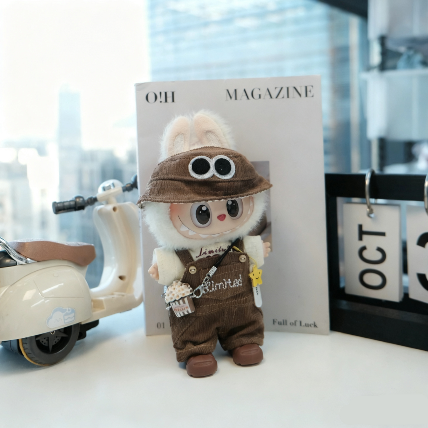 Brown Trendsetter Fashion Style Clothes for 15-17cm Labubu Doll, 6 Pcs Doll's Street Wear Outfits
