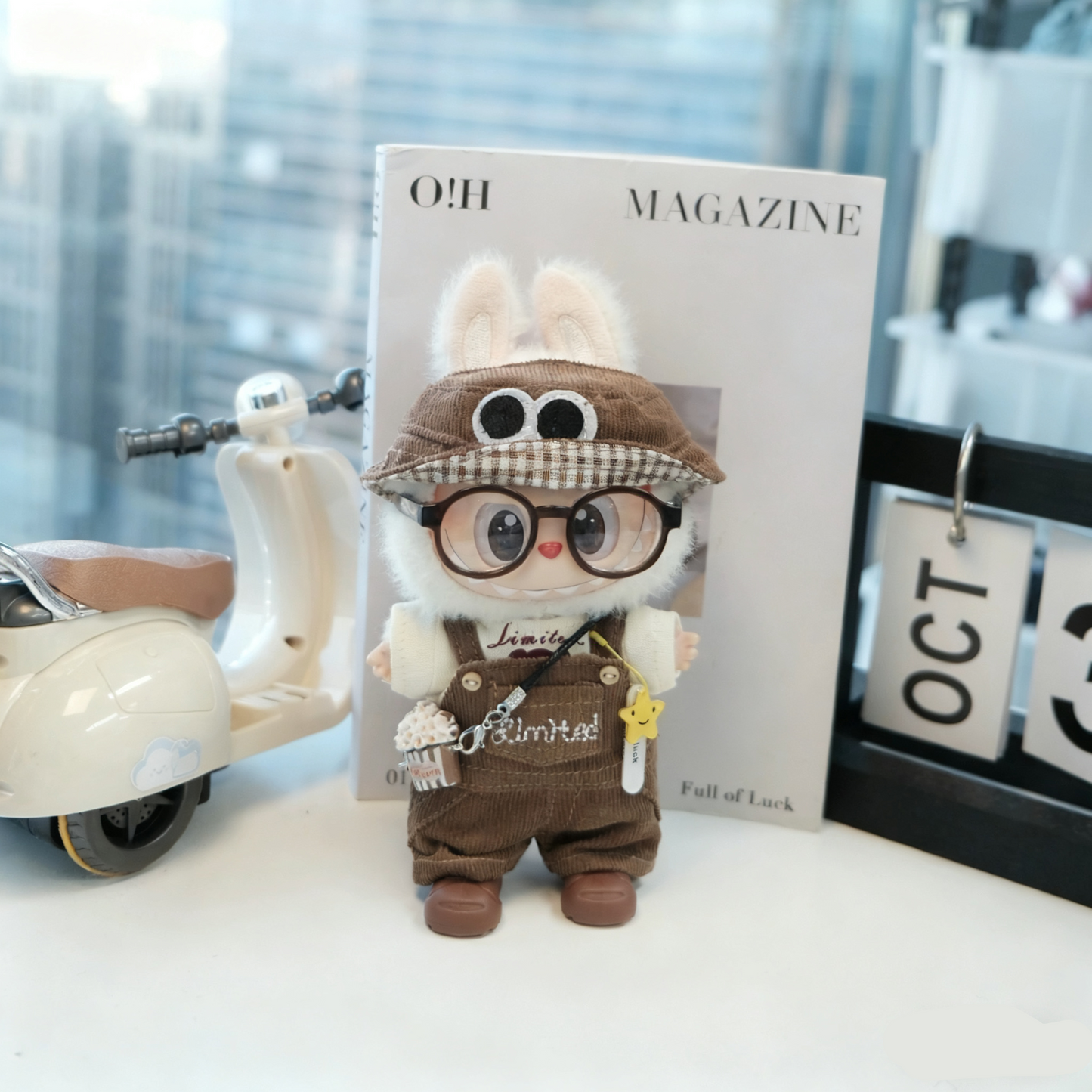Brown Trendsetter Fashion Style Clothes for 15-17cm Labubu Doll, 6 Pcs Doll's Street Wear Outfits