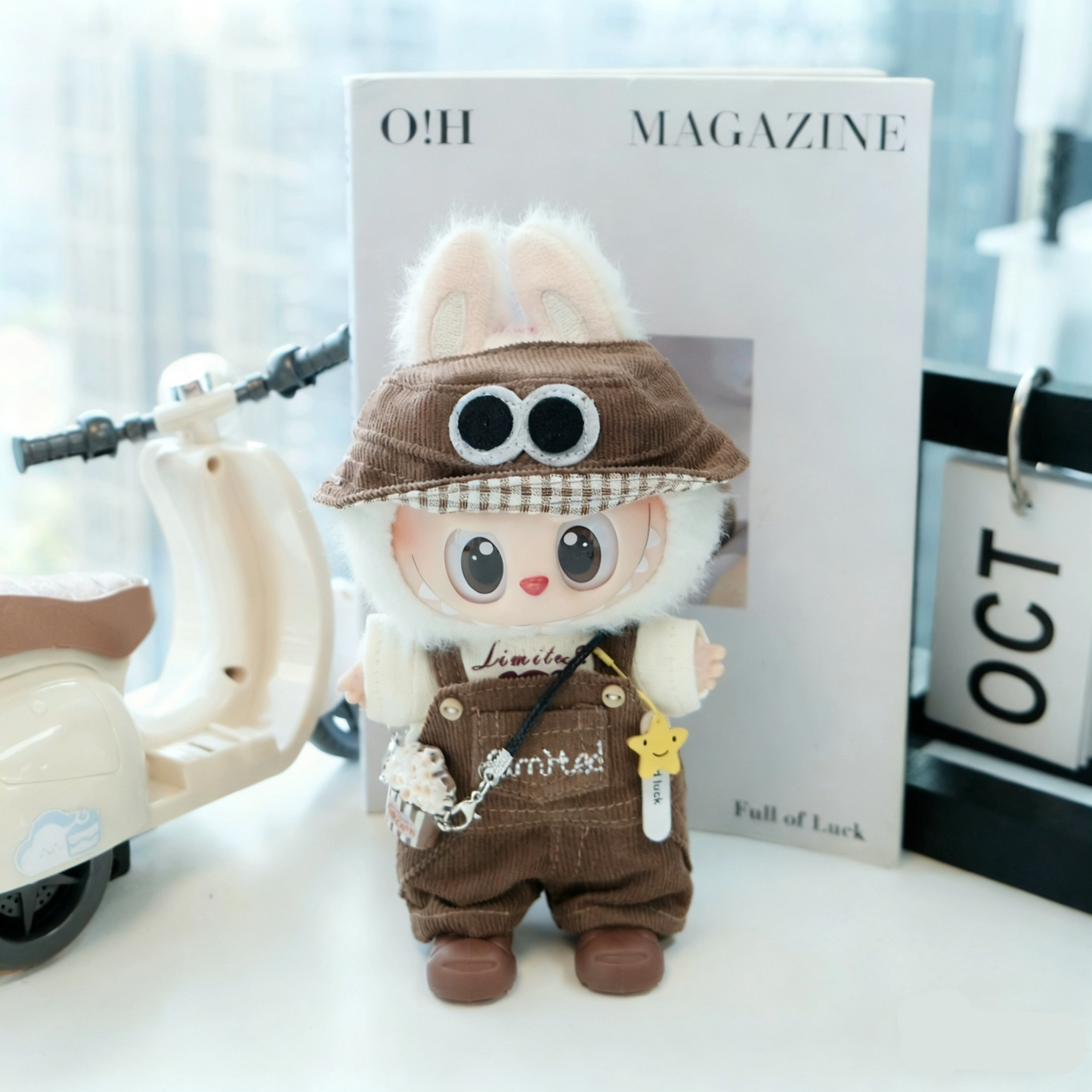 Brown Trendsetter Fashion Style Clothes for 15-17cm Labubu Doll, 6 Pcs Doll's Street Wear Outfits