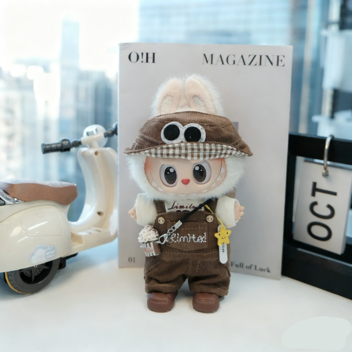 Brown Trendsetter Fashion Style Clothes for 15-17cm Labubu Doll, 6 Pcs Doll's Street Wear Outfits